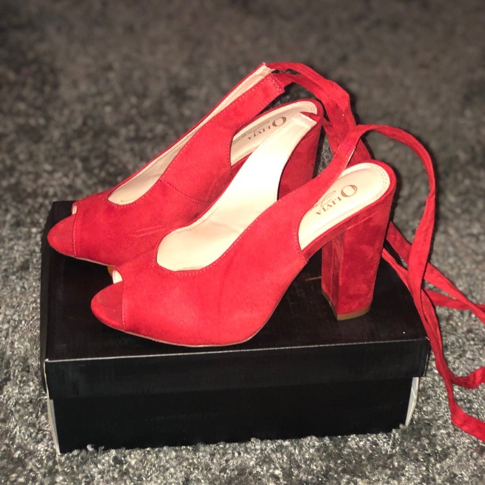 Red suede ankle strap sandal #shesdarlin!
